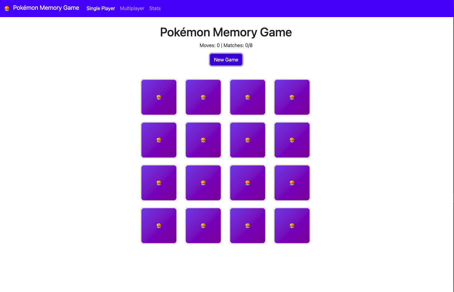 Pokemon matching card game in progress